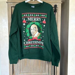 Jerzees Mike Tyson Merry Chrithmith Christmas Parody Green Sweatshirt Size Mediu